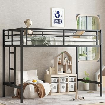 Metal Twin Over Full Bunk Bed for Teens and Adults, Space-Saving, No Box Spring Needed, Black Black + Metal + Twin