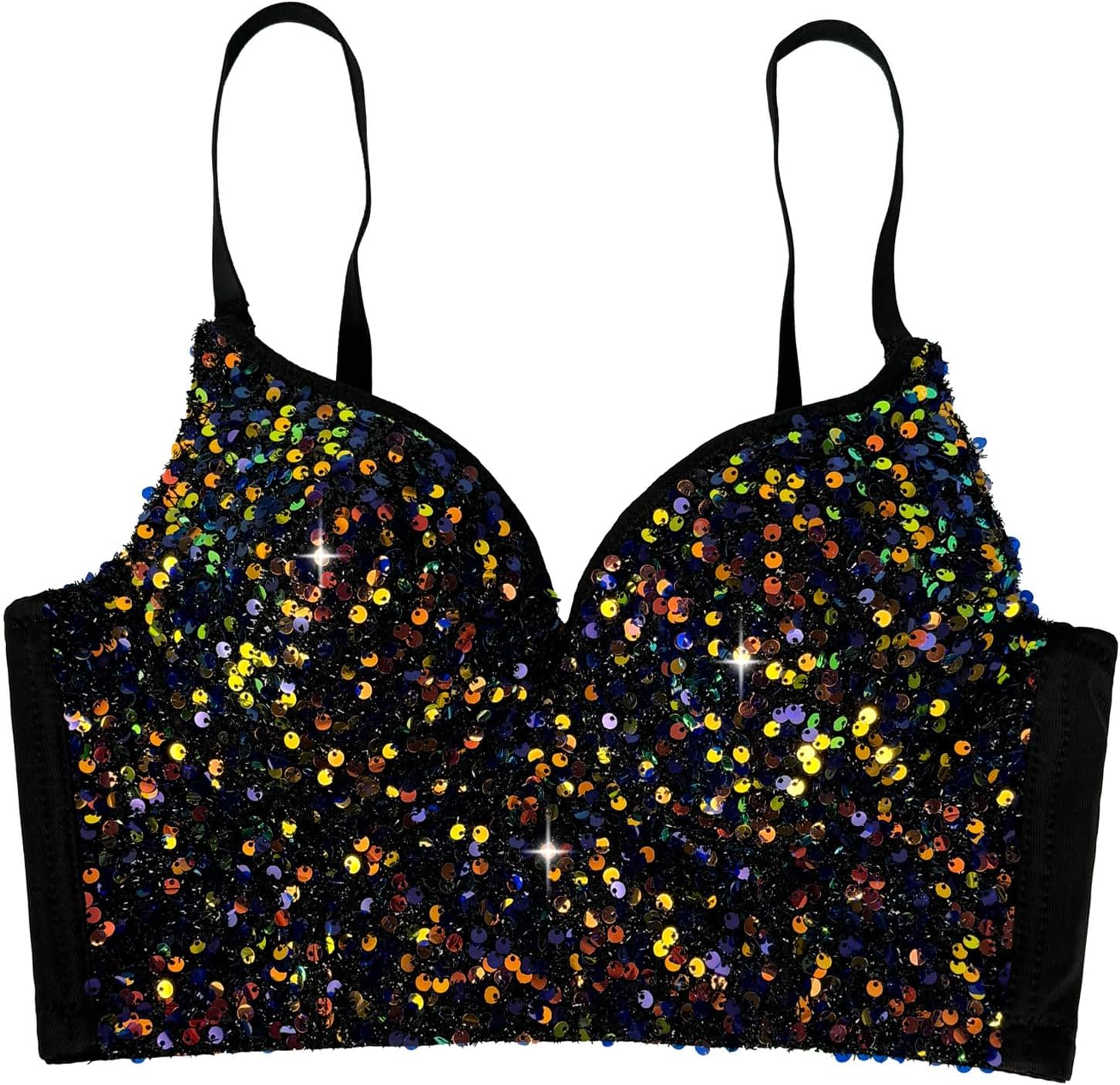 Women's Sequin Bustier Crop Top Corset Push up Bra Club Party Glitter Vest