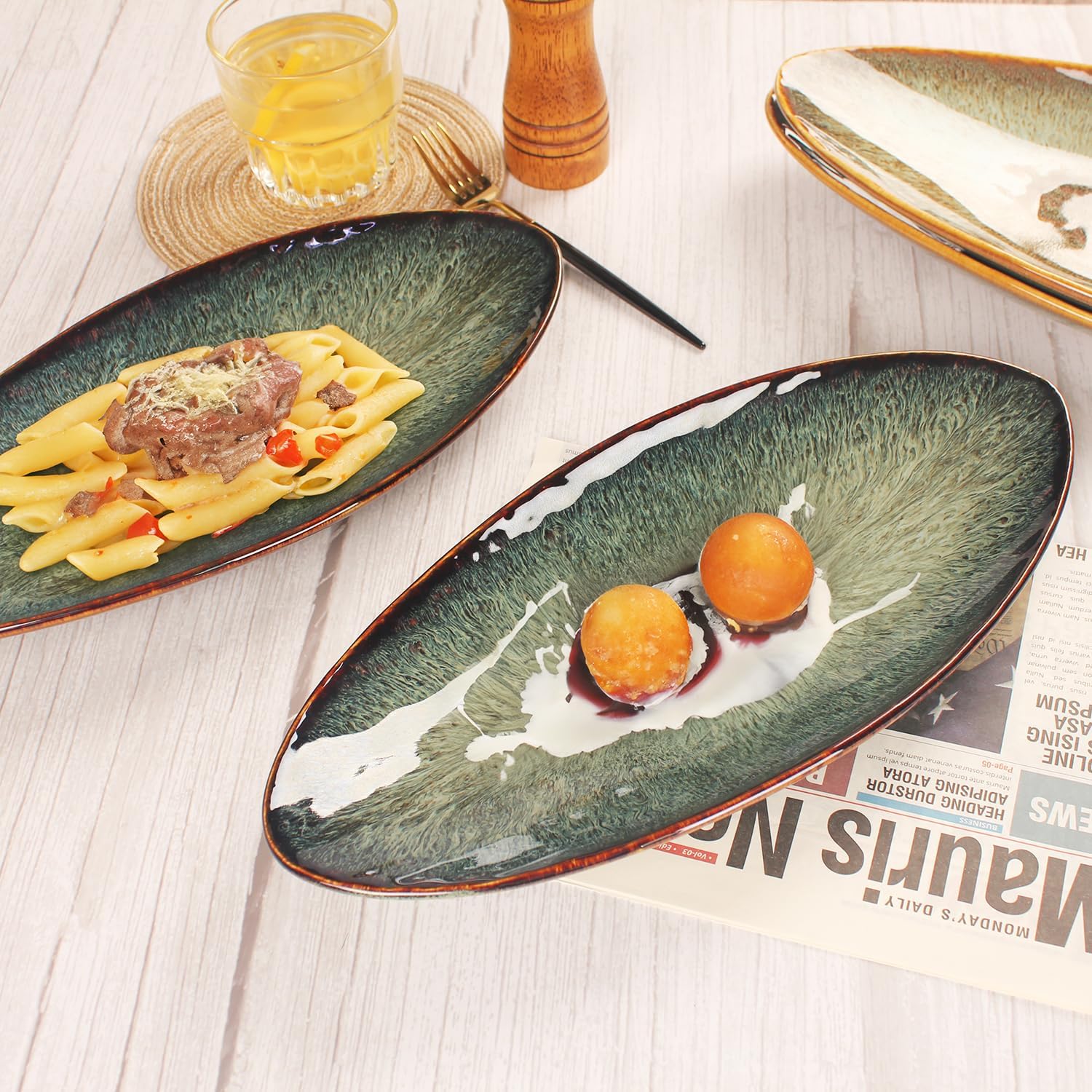 Ceramic Dinner Plates Set of 4, for Bread, Pasta, Salad, sushi - Microwave, Oven and Dishwasher Safe, Scratch Resistant durable Black reactive glaze - Image 7