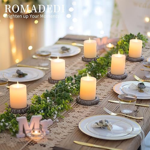 Miniatura 4 de Romadedi Portavelas de madera para decoración de granja, portavelas de pilar para centro de mesa, bandeja pequeña, juego de 4 soportes redondos de