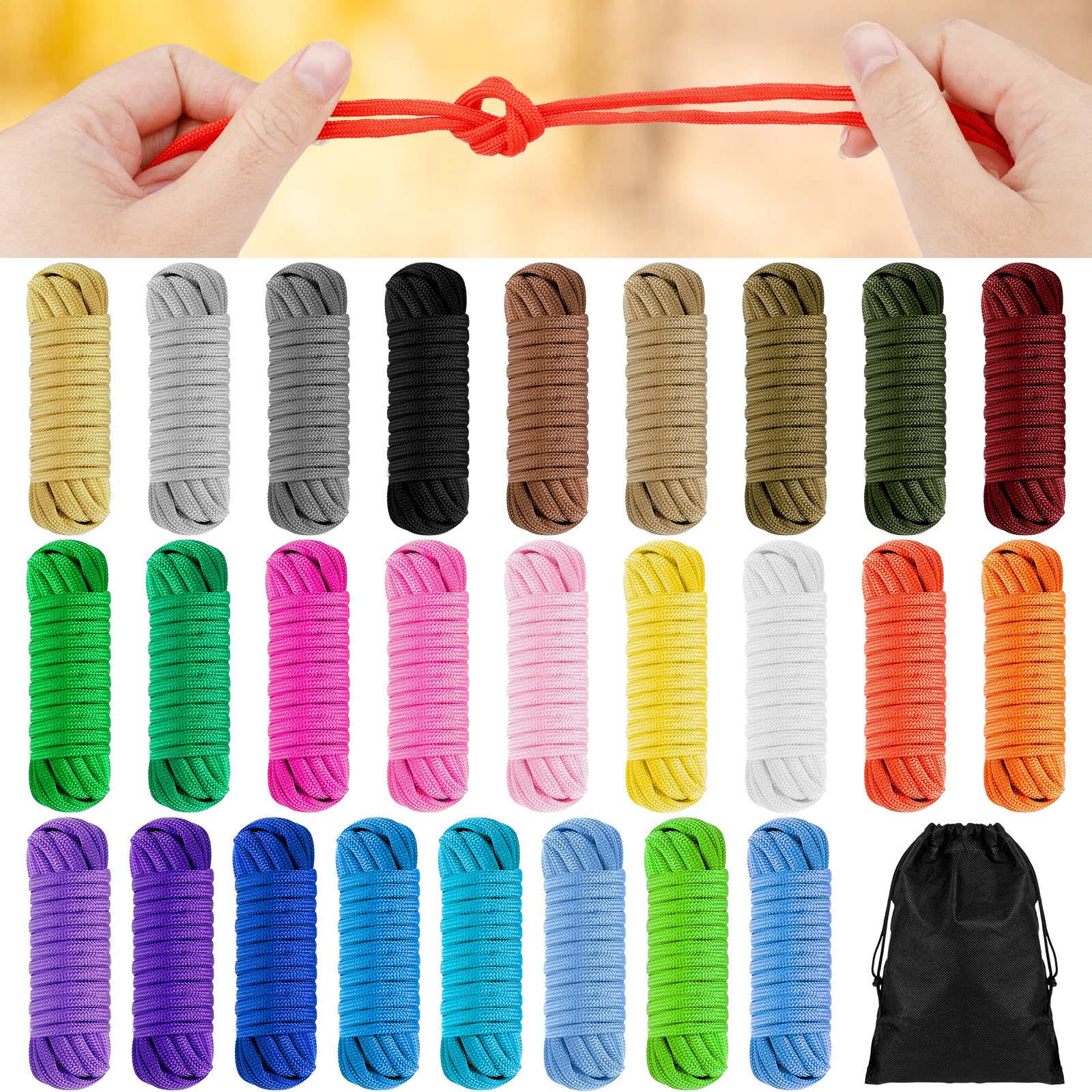 26 szt. Kolori linka paracord, wielofunkcyjna bransoletka Paracord 4 mm | Do bransoletek DIY, breloków, smyczy dla psów, namiotów, wędrówek na świeżym powietrzu, linek z 7 żyłek Paracord