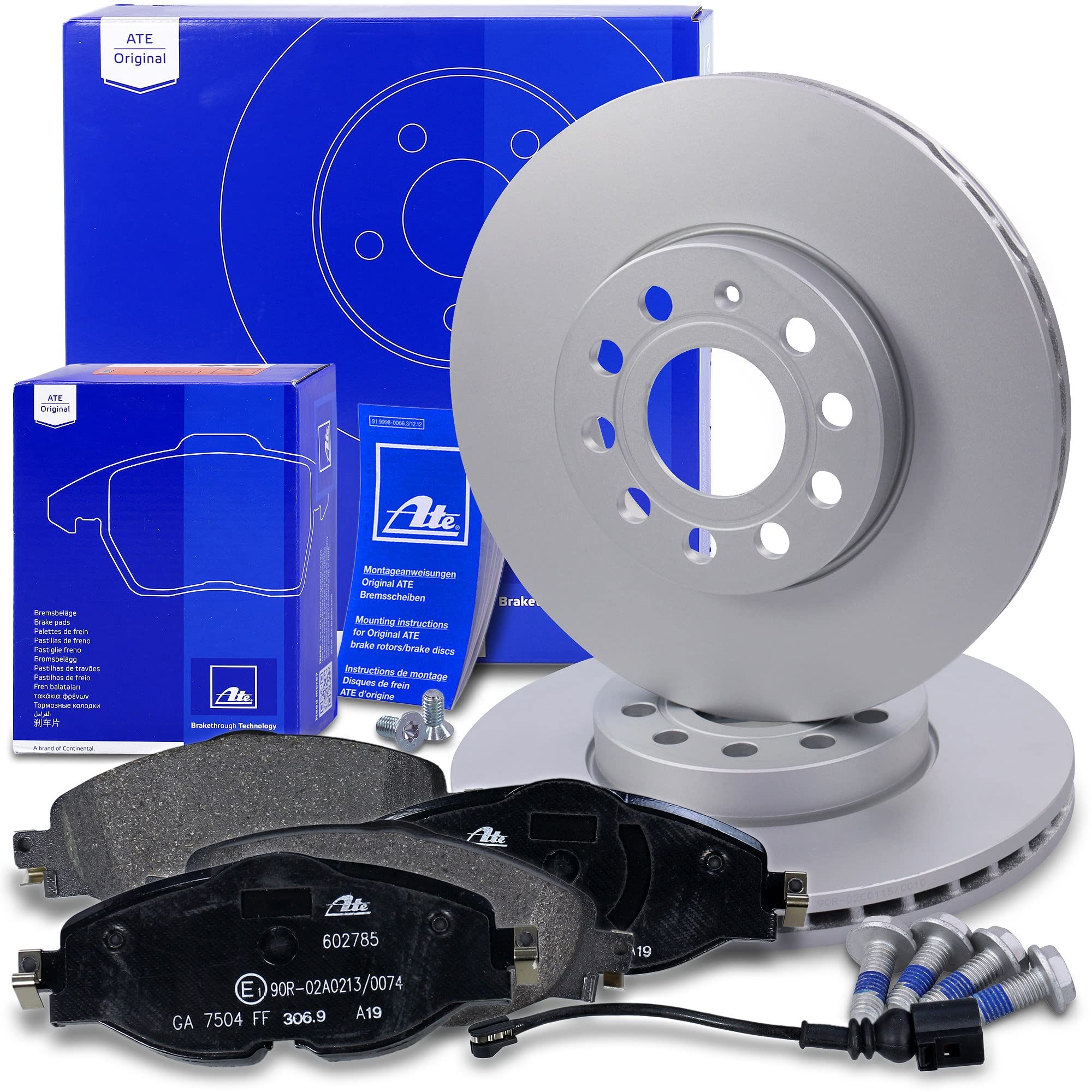 ATE Set di freni asse anteriore +dischi freno anteriori ¯ 288mm ventilati e pastiglie freno anteriori Compatibile con AUDI A3, Q2, SEAT ATECA, LEON, SKODA KAROQ, OCTAVIA 3, VW CADDY, GOLF 7, T-ROC