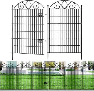 FencePost 10 Panels No Dig Tall Garden Fence with Gate 44"H x 23.6'L Rustproof Metal Dog Barrier for Yard, Patio, Pets