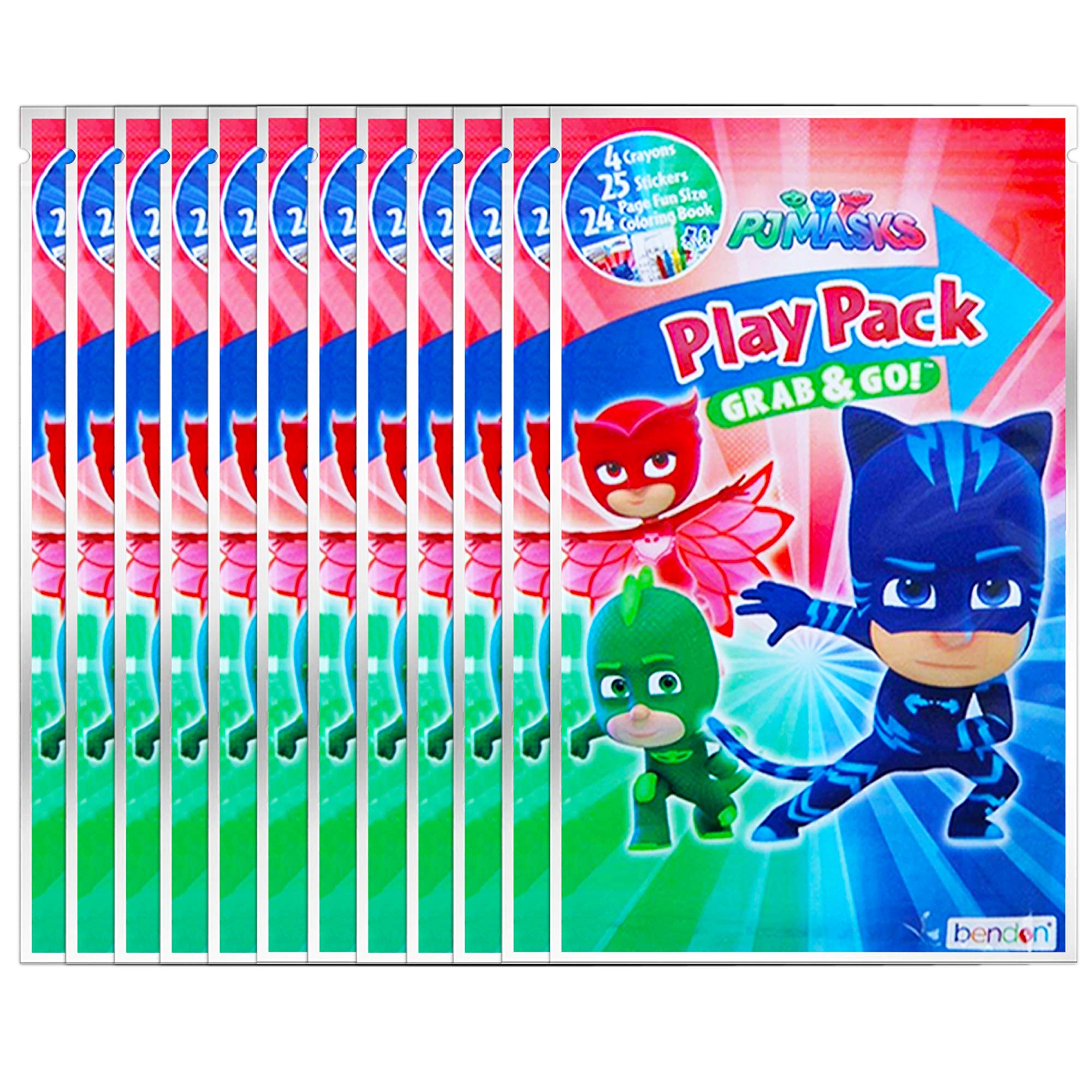 PJ Masks Party Favors Pack ~ Bundle of 12 PJ Masks Play Packs Filled with Stickers, Coloring Books, Crayons (PJ Masks Party Supplies)