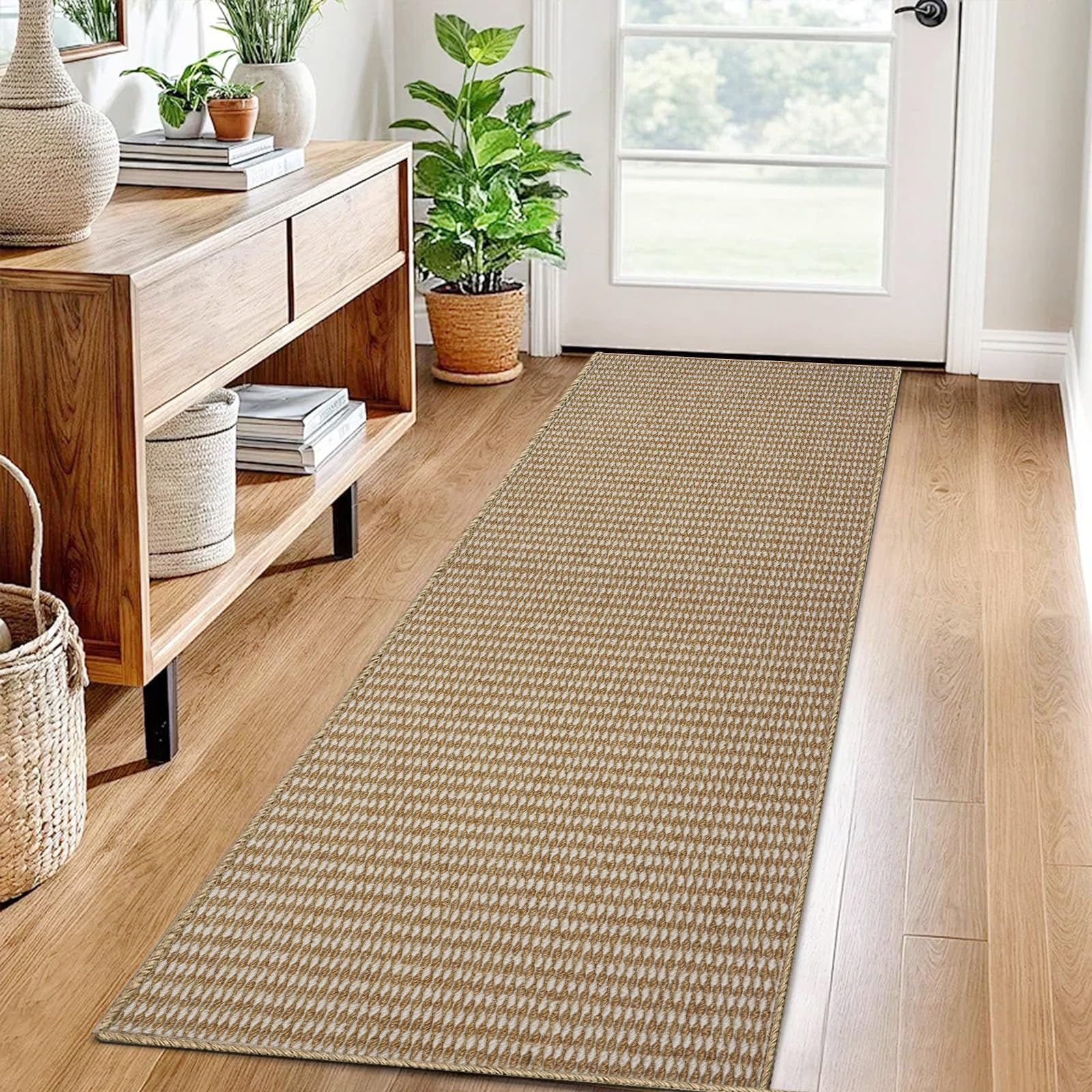 TuoChiShangMao Hallway Runner Rug 60 x 180 cm, Non Slip Washable Kitchen Runner, Absorbent Long Floor Rug with Rubber Backing for Hallway, Entryway, Corridor, Bedroom and Laundry Room, Brown White
