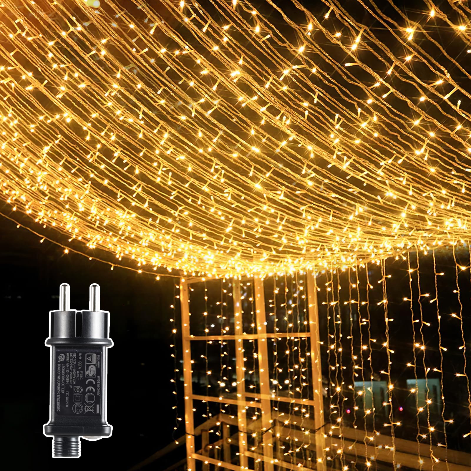 GlobaLink Lichtervorhang Warmweiß 6m x 3m, 600 LEDs mit Stecker | IP44 wasserdicht LED Lichtervorhang erweiterbar für Zimmer, Hochzeit, Fenster und Weihnachten, Innen- und Außengebrauch