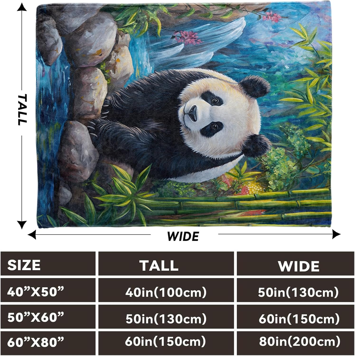 Panda Blanket, Lightweight Comfy Waterfall and Forest Botanical Animal Throw for Couch Sofa Bedroom, Soft Cozy Travel Flannel Nature Cute Blankets Gifts for Girls Boys Kids, Home Decor 60×50in - Image 3