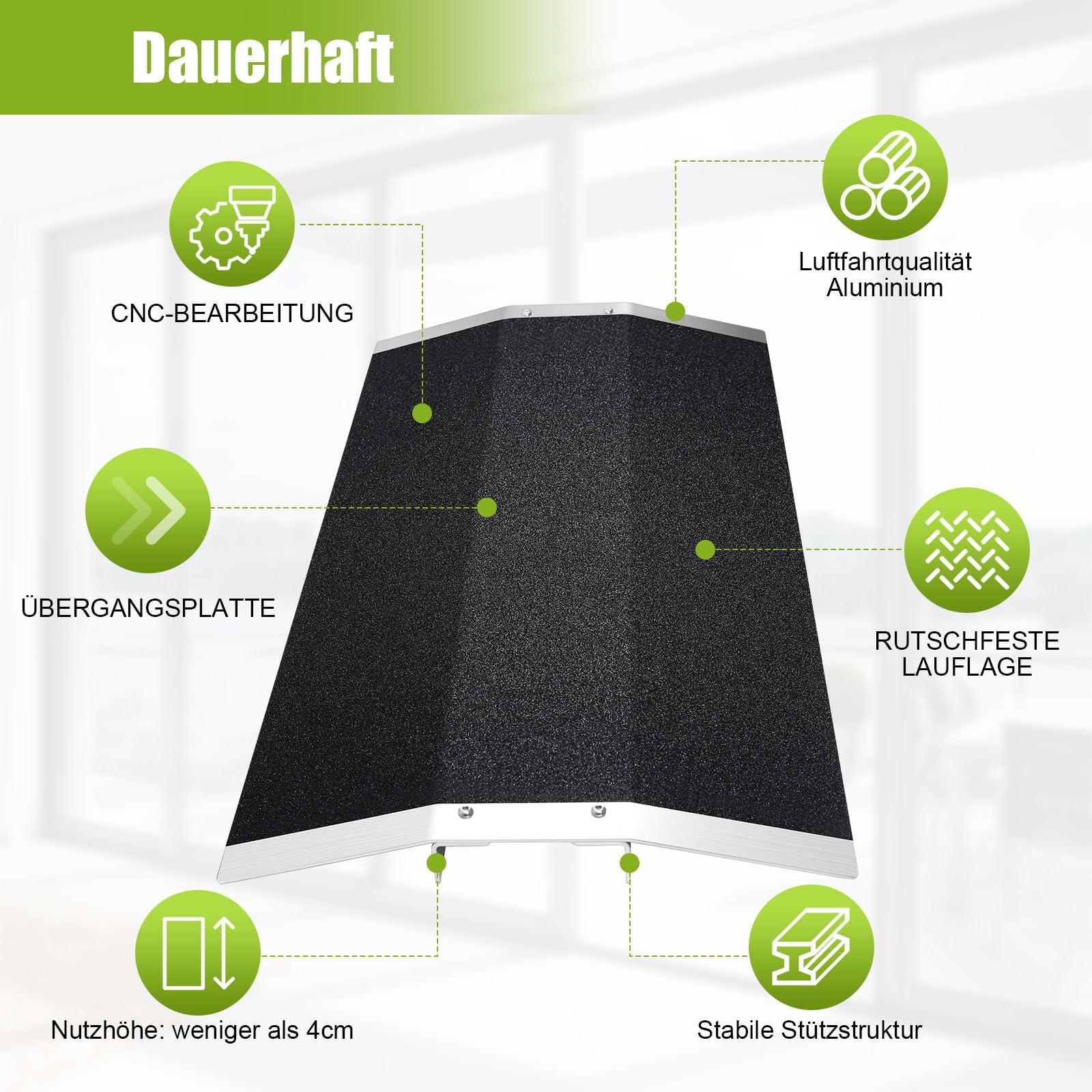 Vielseitig Alu-Schwellenrampe,80cm Breite, 300 kg Tragkraft, rutschfest Schwellenbrücke Rollstuhlrampe für Rollstuhl & Rasenmäher, Türschwellenrampe für Türschwellen, Stufen, Bordsteine