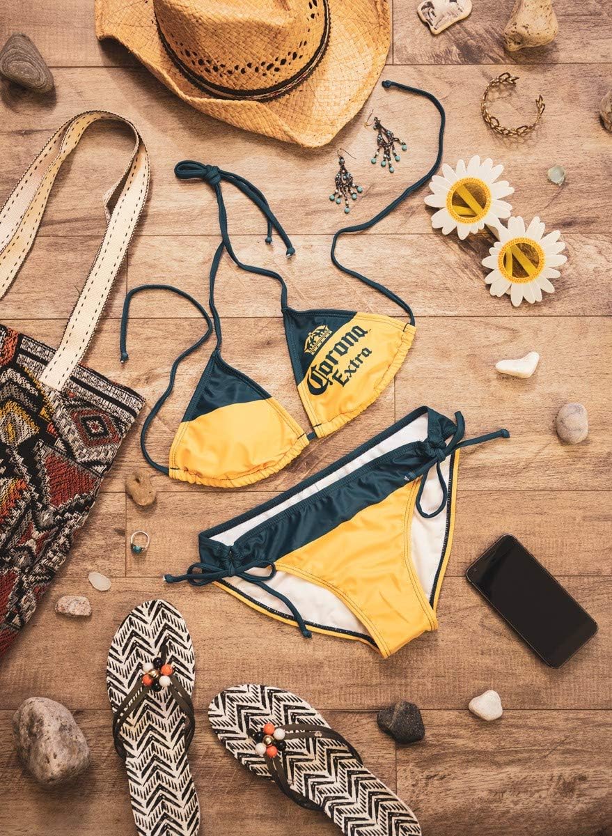 Official Corona Two Piece Side Tie Padded Triangle Top Swimsuit Bikini Set