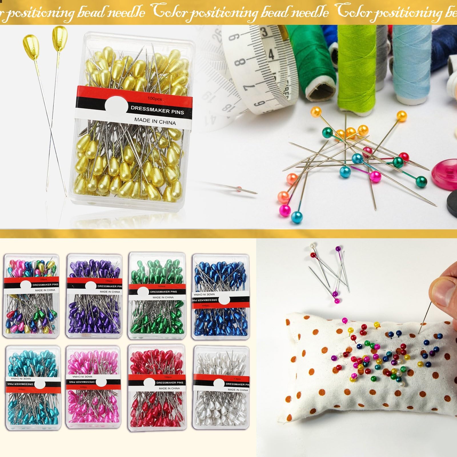 Japanese Hand Sewing Notions - Little House Japanese Glass Head Pins in Glass Bottle