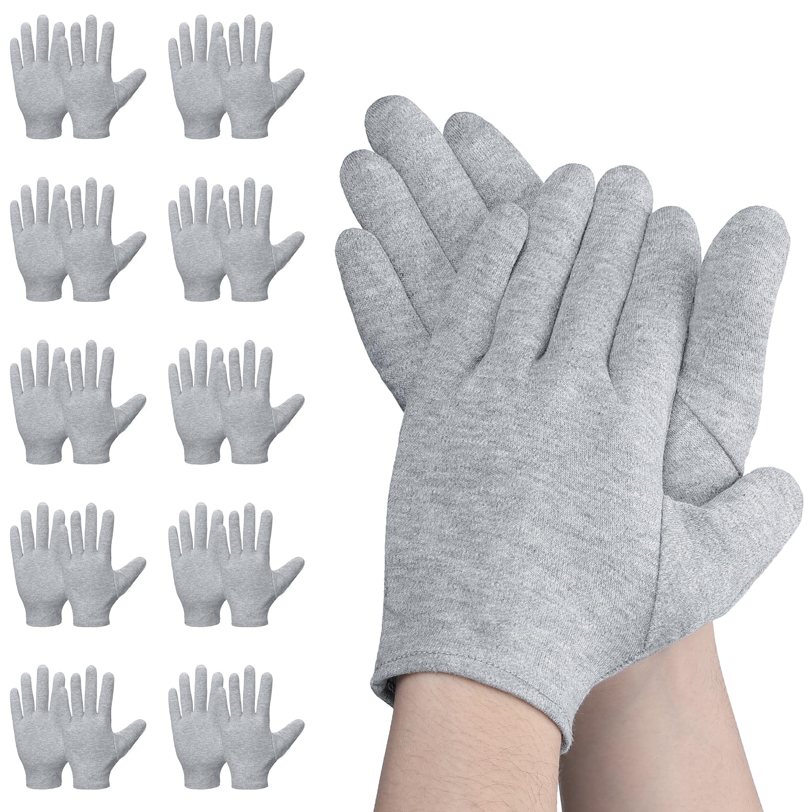 Einfa Grey Cotton Gloves, 10 Pairs Small Work Gloves for Hand Care S 20CM