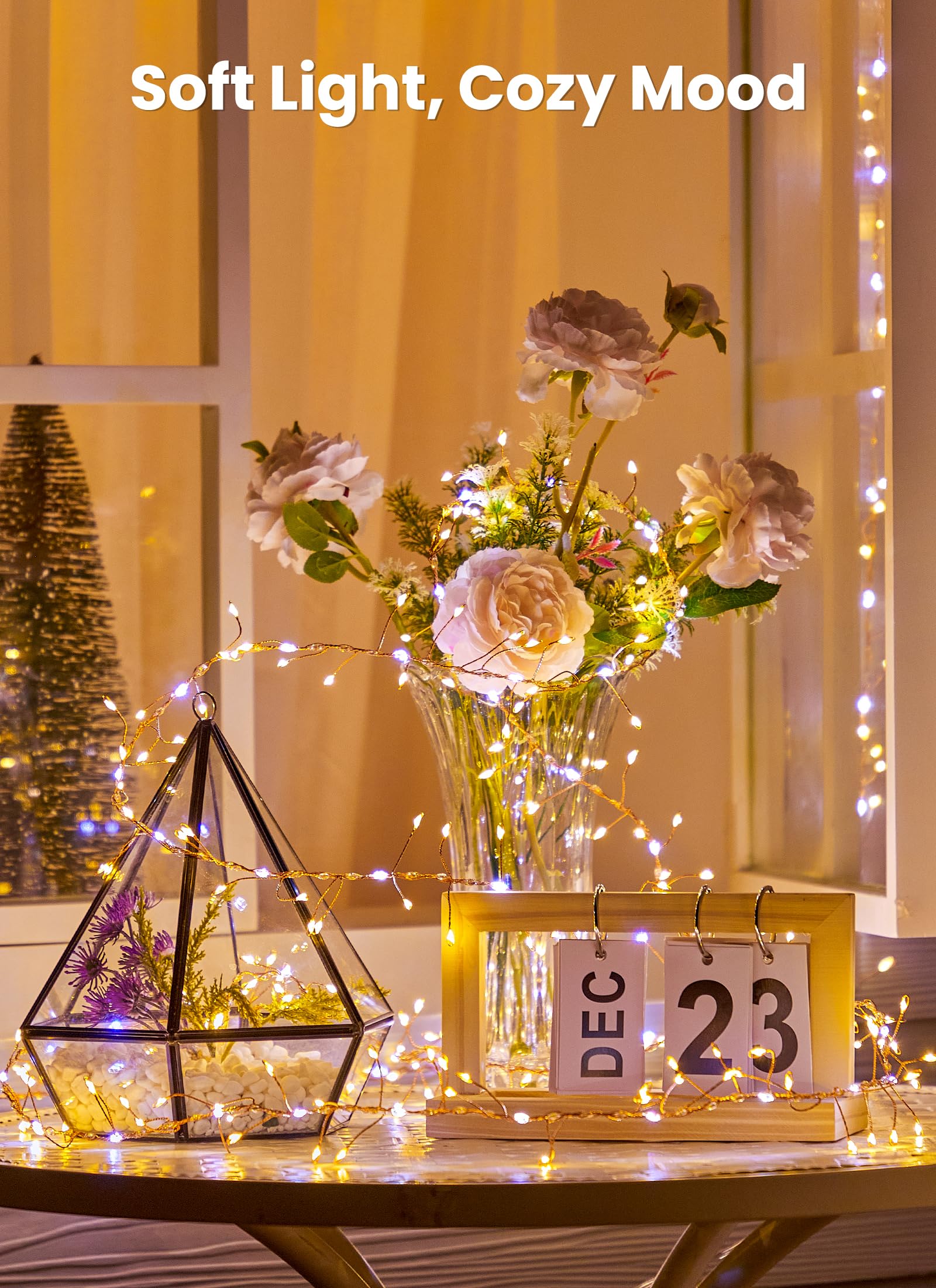 Guirnalda de luces para interiores, paquete de 4 unidades de 10 pies, 120 luces LED, funciona con pilas, con temporizador para decoraciones de Navidad, manualidades, centros de mesa de boda
