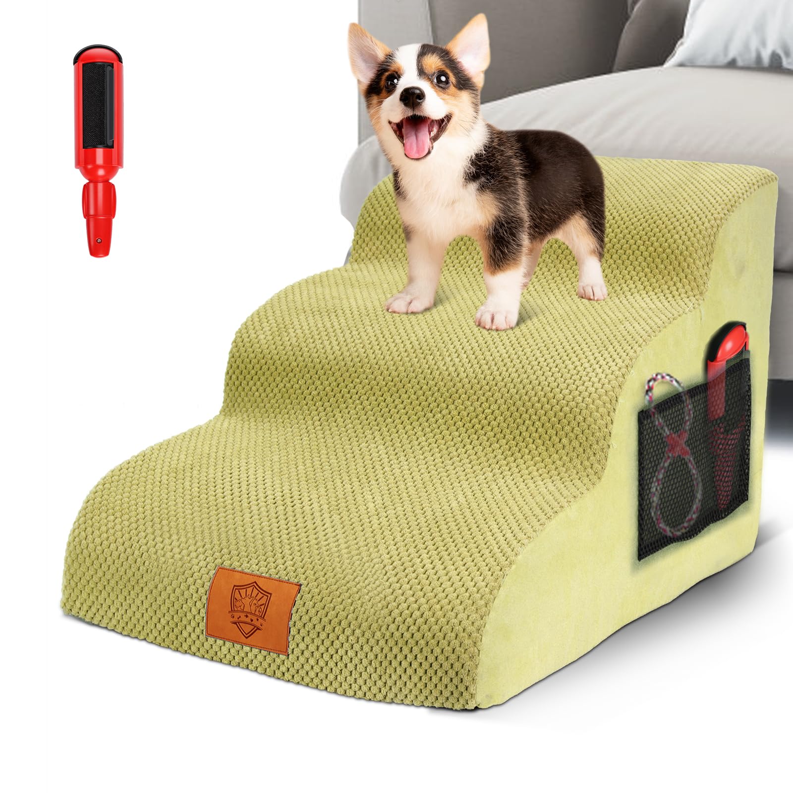 MASTERTOP Scale per Cani a 3 Gradini in Spugna, Scala Antiscivolo per Animali Domestici, Scaletta Spugna Ccuccioli per Divano Letto con Fodera Rimovibile e Lavabile (Giallo Senape)