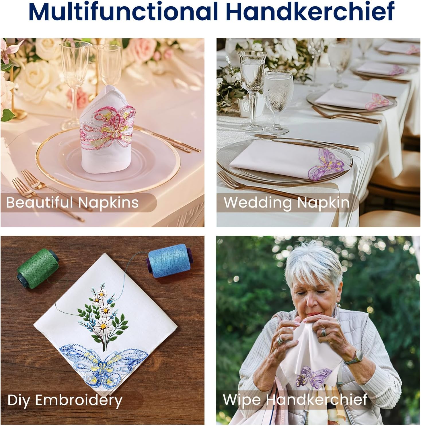 Selected Hanky Women's Cotton Handkerchiefs with Butterfly Lace at Corner, Ladies Hankies 12 Pcs, Handkerchiefs of Textiles - Image 5