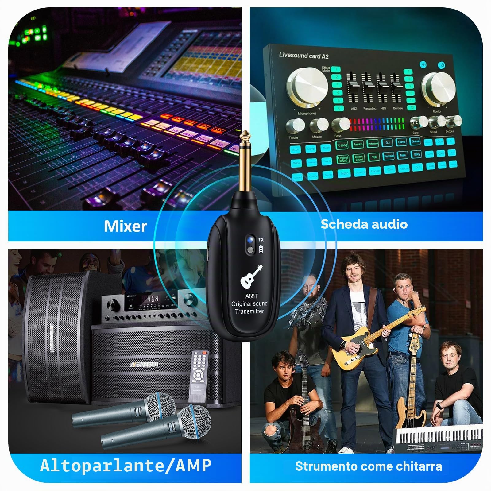 Sistema Wireless In-Ear Monitor 2.4GHz Sistema IEM Wireless con Trasmettitore, Ricevitore a Clip Auto-Pairing per Monitoraggio In-Ear per Studio, Chitarra, DJ, Performance dal Vivo