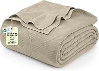 Utopia Bedding Khaki King Size 100% Cotton Thermal Blanket 90x108 Inch 350GSM - Lightweight Soft Breathable All Seasons