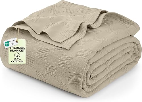 Utopia Bedding - Manta térmica ligera de 100% algodón, 350 gm, suave y transpirable, para todas las estaciones, 90 x 72 pulgadas, individual, caqui