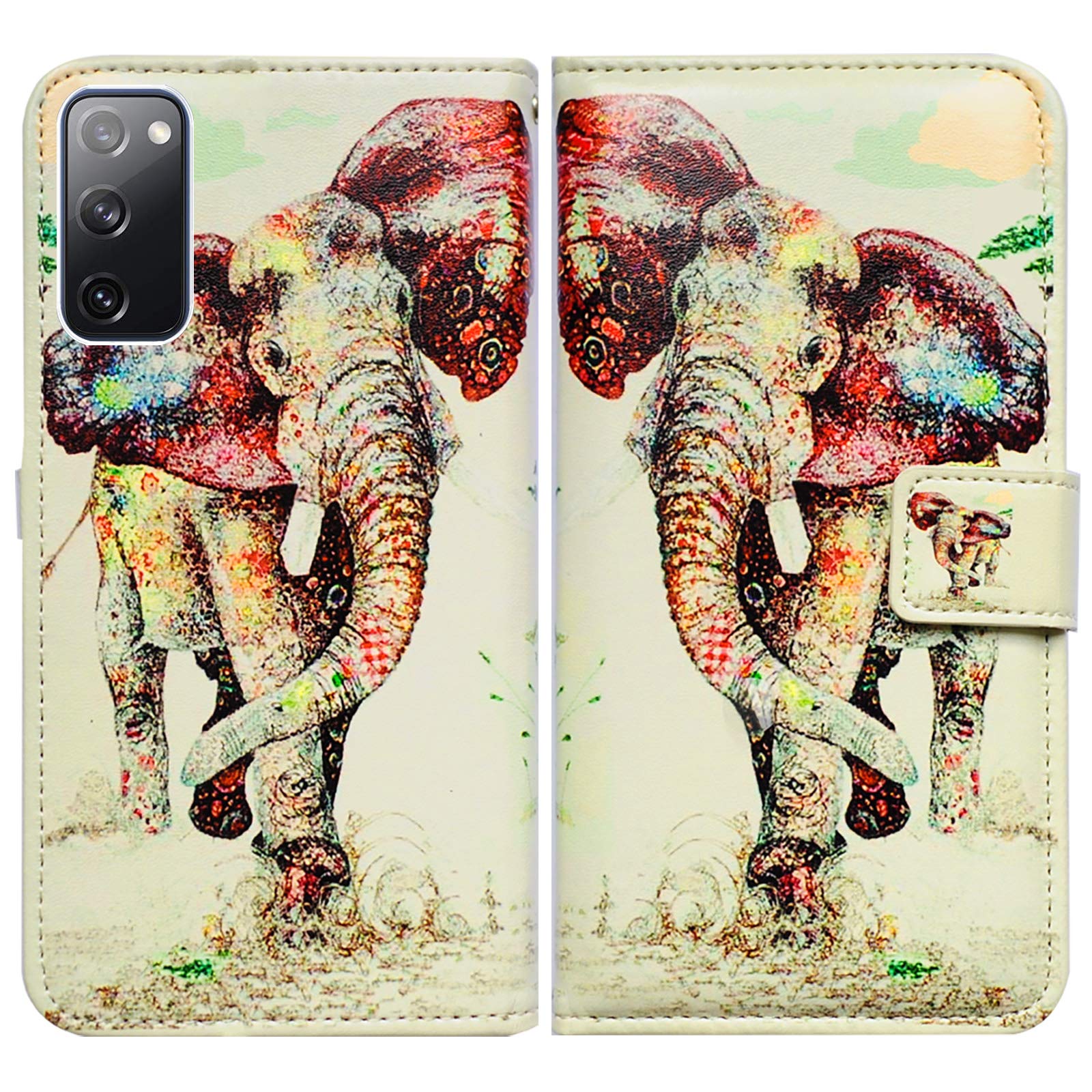 Bcov Galaxy S20 FE 5G Case, Elephant Pattern Leather Flip Case Wallet Cover with Card Slot Holder Kickstand for Samsung Galaxy S20 FE 5G / S20 Fan Edition