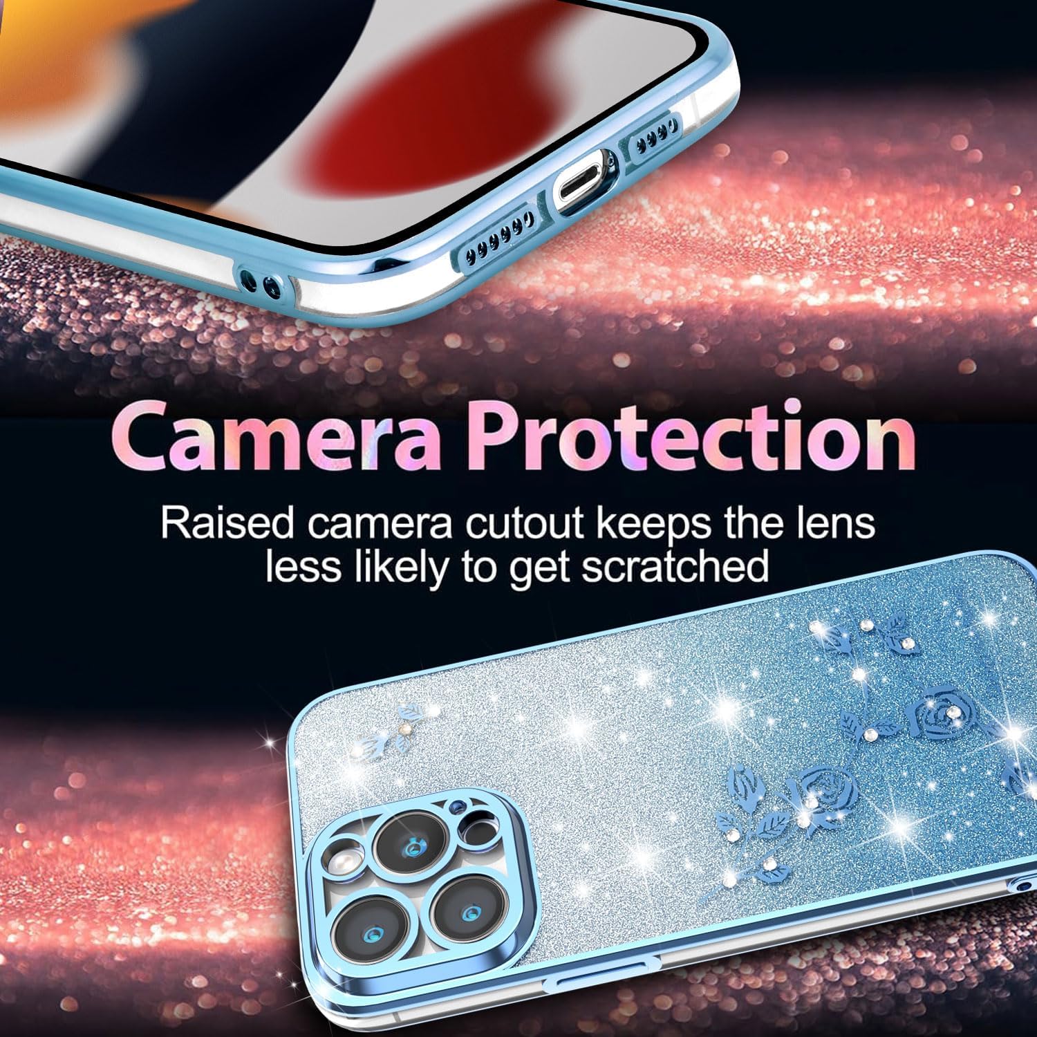 XINYEXIN Transparent Glitter Case for Google Pixel 8 Pro, Women Girls Bling Diamond Phone Case Ultra Thin Slim Portable Shockproof Protective Cover - Blue 5 81d6Jvib5uL. AC SL1500