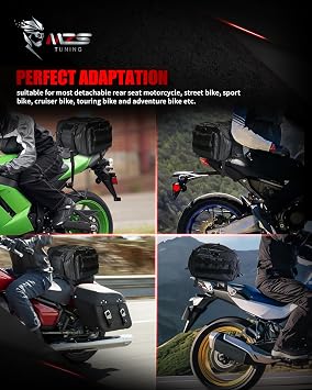 MZS Motorcycle Travel Luggage Bag, 27L Expandable Motorcycle Tail Bag Rack Trunk Saddle Storage, Motorbike Rear Seat Bag With Shoulder Strap Waterproof Rain Cover