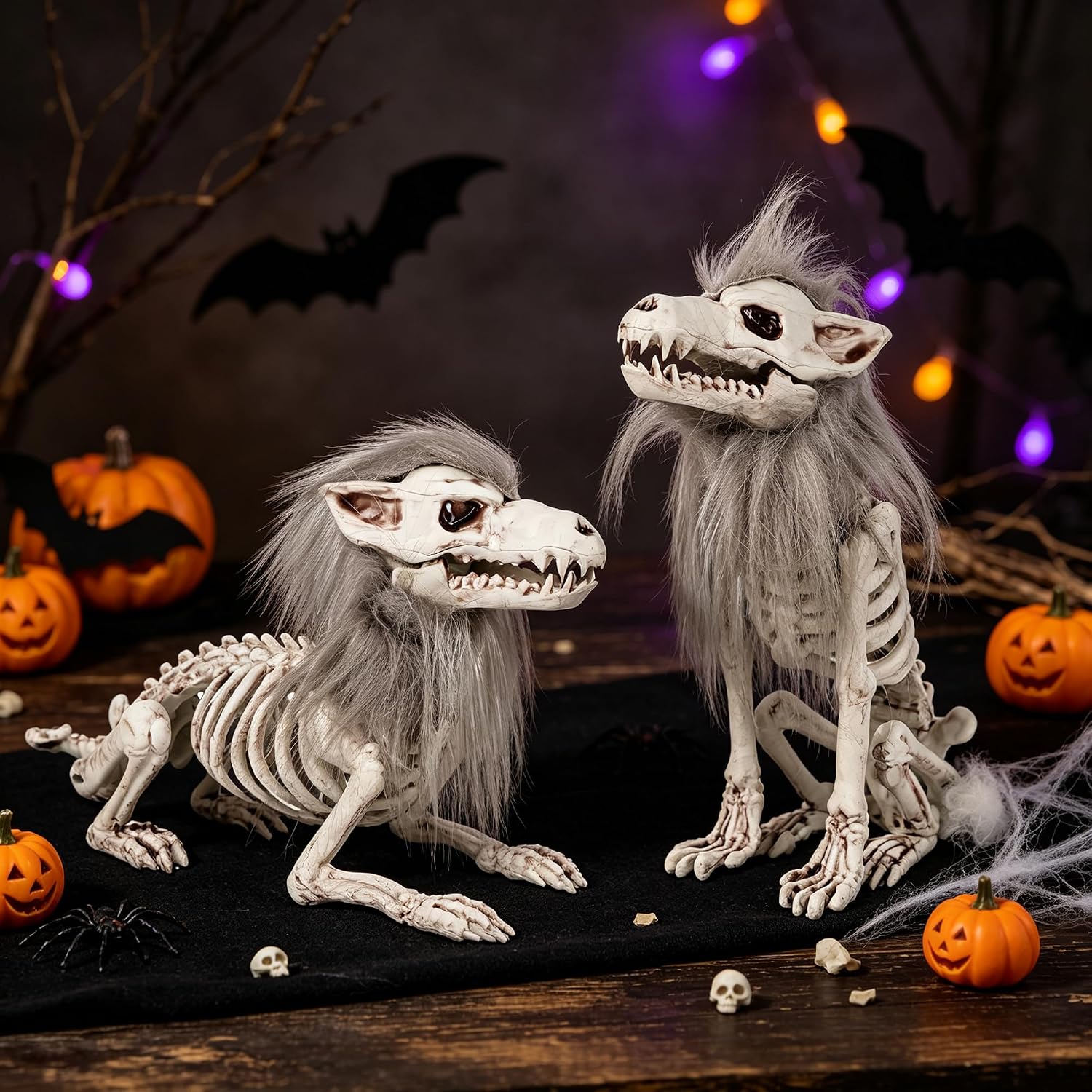DR.DUDU Set of 2 Halloween Skeleton Animals Wolf Skeletons Decor