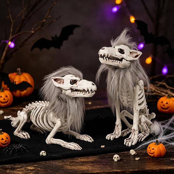 DR.DUDU Set of 2 Halloween Skeleton Animals Wolf Skeletons Decor