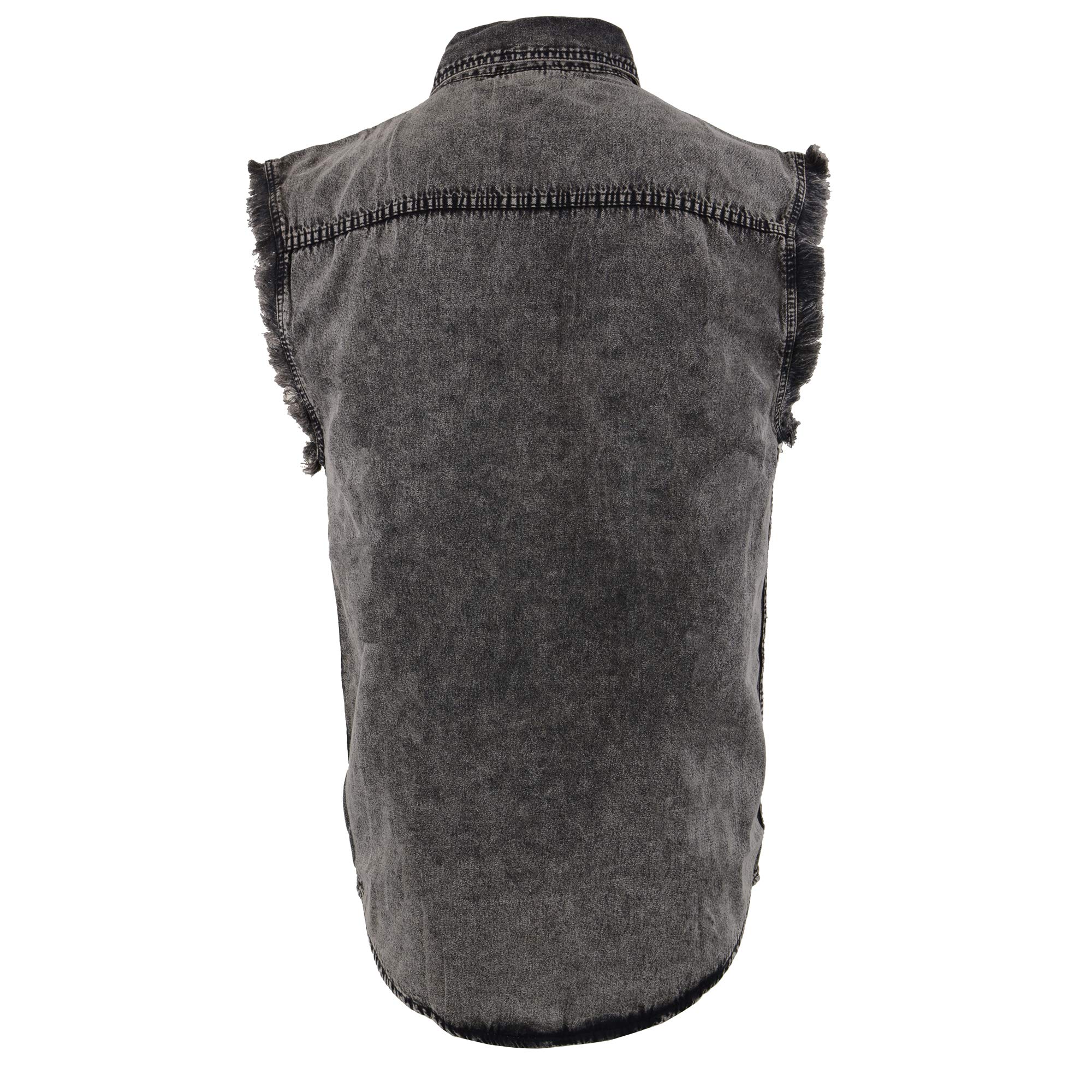 Men's Sleeveless Button Front Tie-Dye Wash Biker Shirt w/Frayed Shoulders (4X-Large, Black)