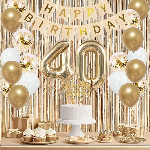 Miniatura 5 de Trgowaul Decoraciones de cumpleaños número 40 para mujer, pancarta, banda y corona, decoración de pastel, globo de número 40, cortinas de flecos,