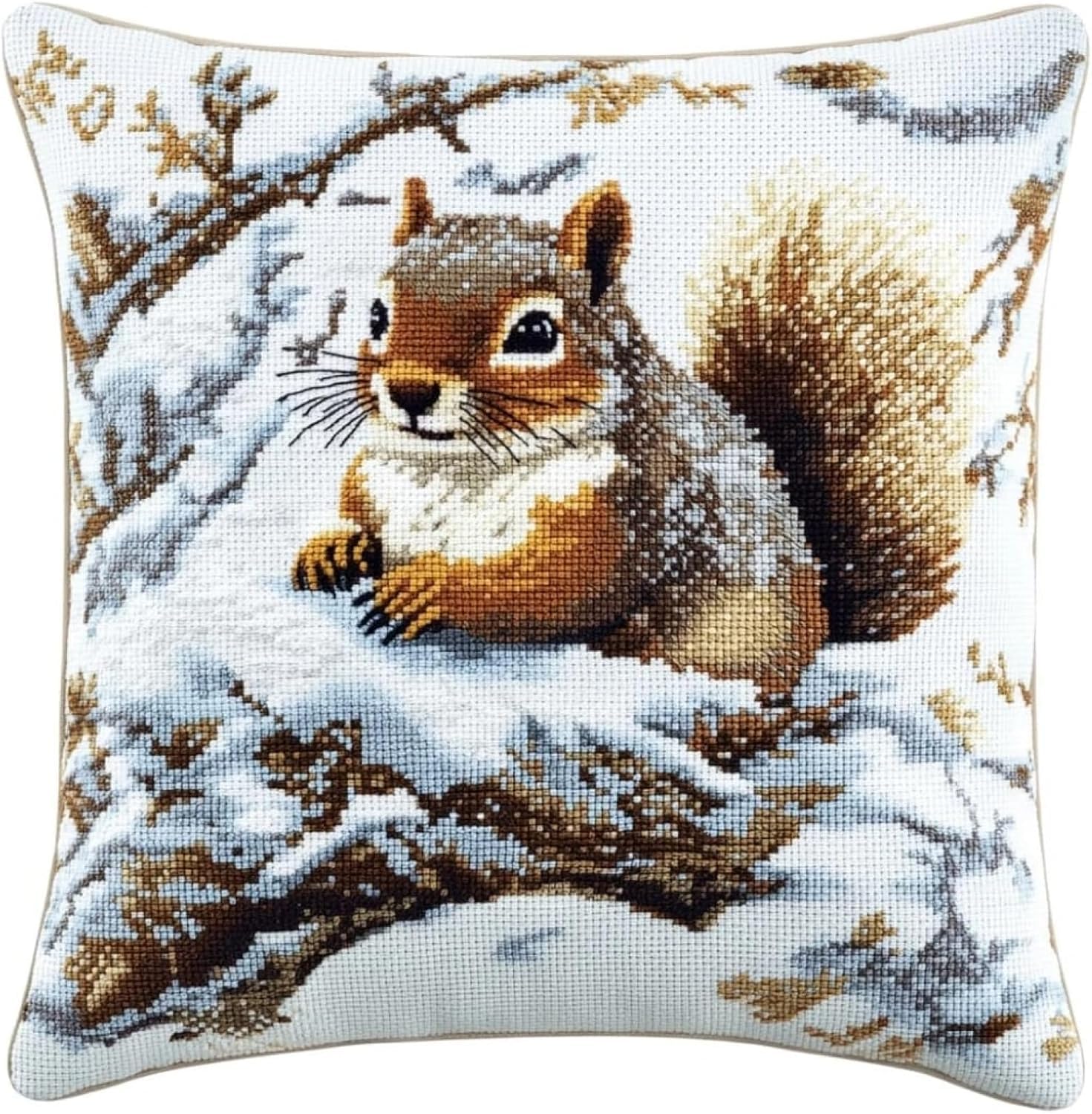 Nahuigood 11Ct Stamped Cross Stitch Pillow Kits,Snow Squirrel 45X45cm Embroidery Pillowcase Counted Needlepoint Handmade Cushion Cover Cross Stitch Cushion Cover Embroidery Kit Pillow Cases