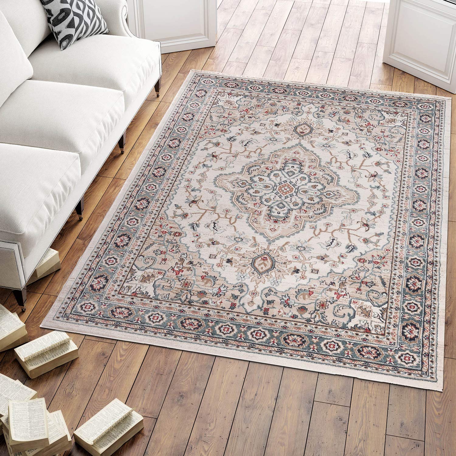 Mazovia Traditioneller Orientalischer Teppich - Weicher Teppich für Wohnzimmer Schlafzimmer Esszimmer - ÖKO-TEX Zertifiziert - AYLA - 140 x 200 cm - Creme