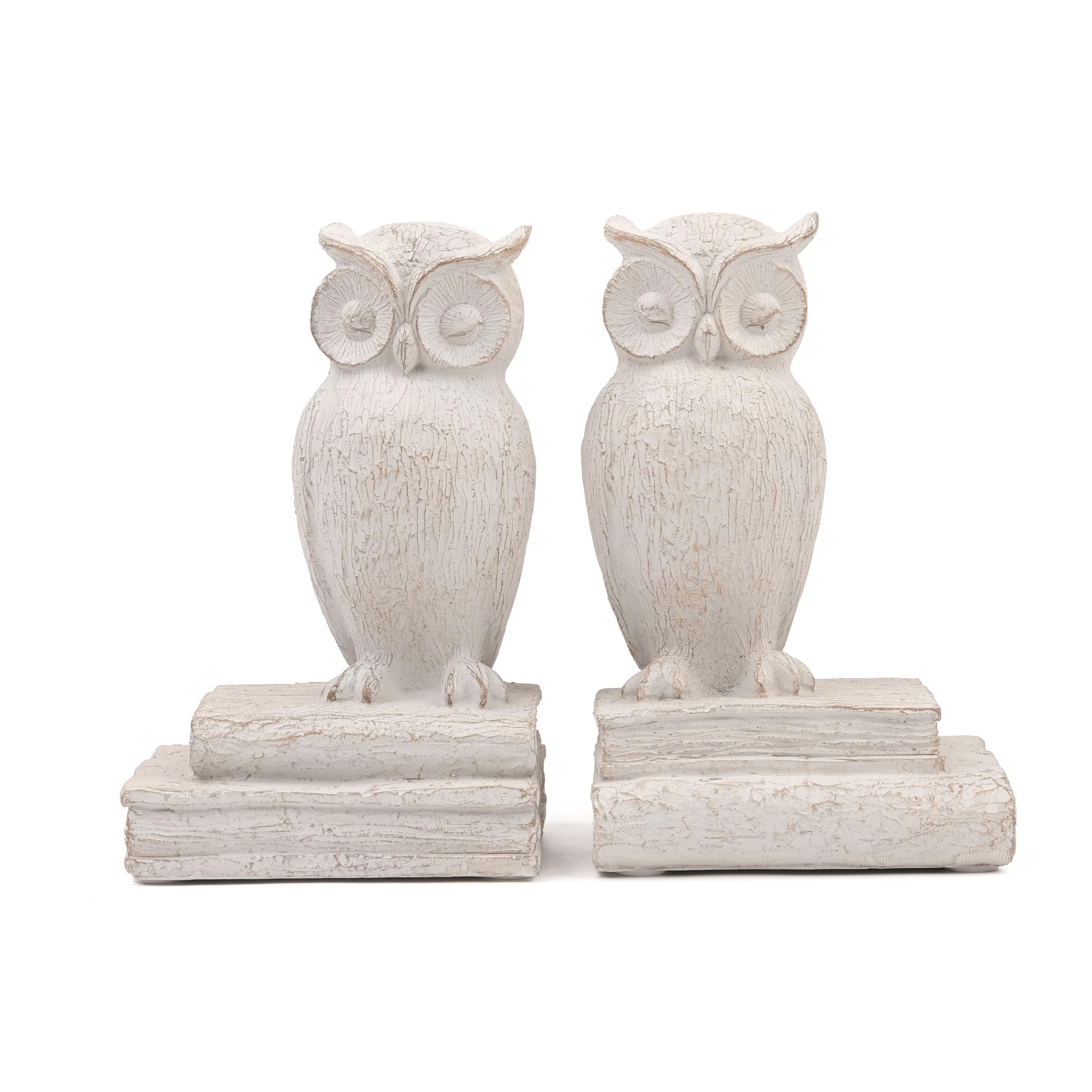 Artarium Twin Owl Bookend, Polyresin Vintage White Decorative Book End Holder Set, Antique Sculpted Owl Book Stopper Decor for Home Office and Gift for Book Lovers (Size 13.8 Inch)-image-36