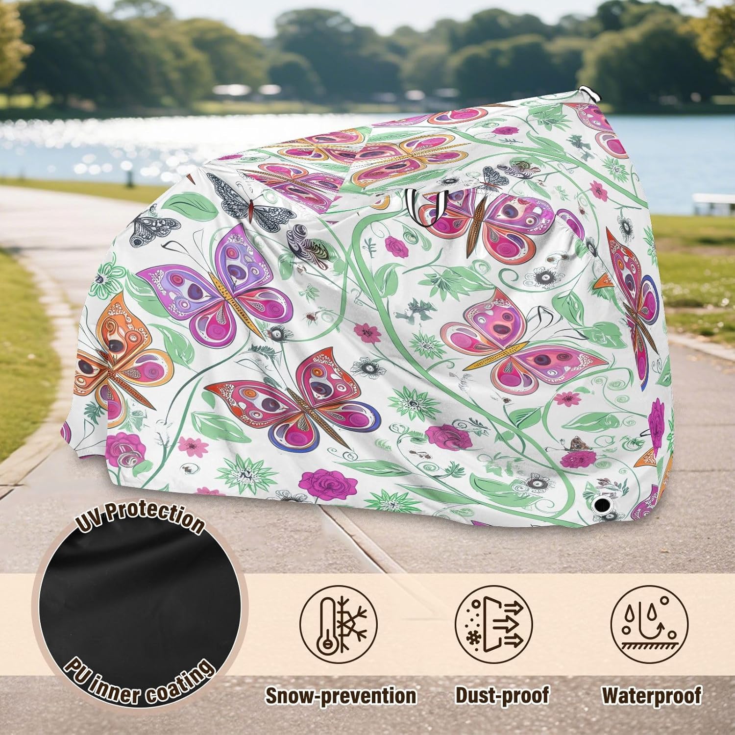 Colourful Butterflies Bike Cover Waterproof Outdoor Storage, Bicycle Cover Rain Sun UV Wind Proof for Mountain Bike,Road Bike,Electric Bike