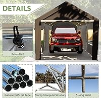 Vista 3 de Cochera de Servicio Pesado de 10 x 20 pies, Toldo para Garaje de Automóvil, con Ventanas Ventiladas Enrollables, Refugio para Automóvil con Lonas