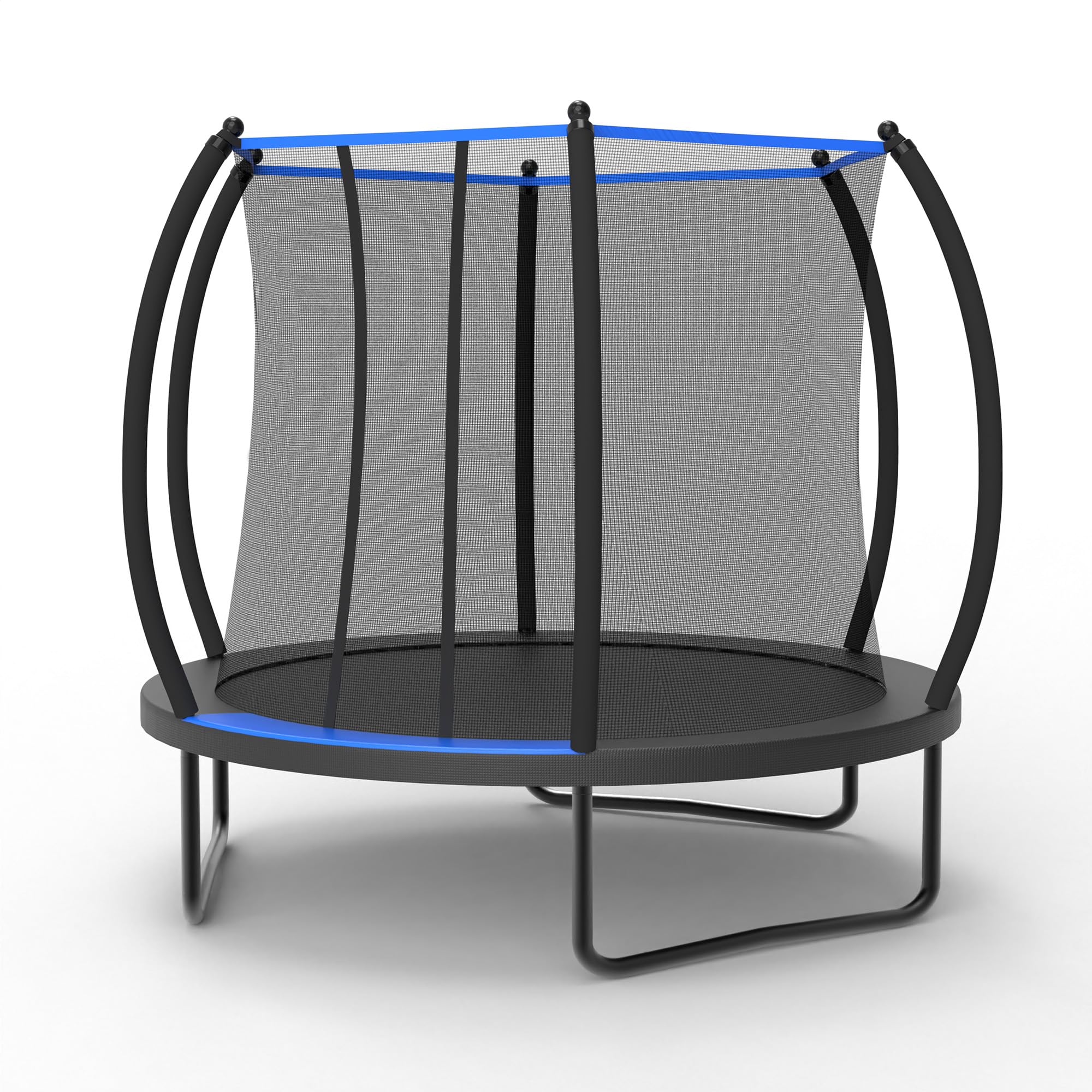 Trampolino da giardino con rete di sicurezza per bambini, per esterni, 228 cm, testato EN71 ASTM, stabile, resistente alle intemperie, nero e blu, con scala