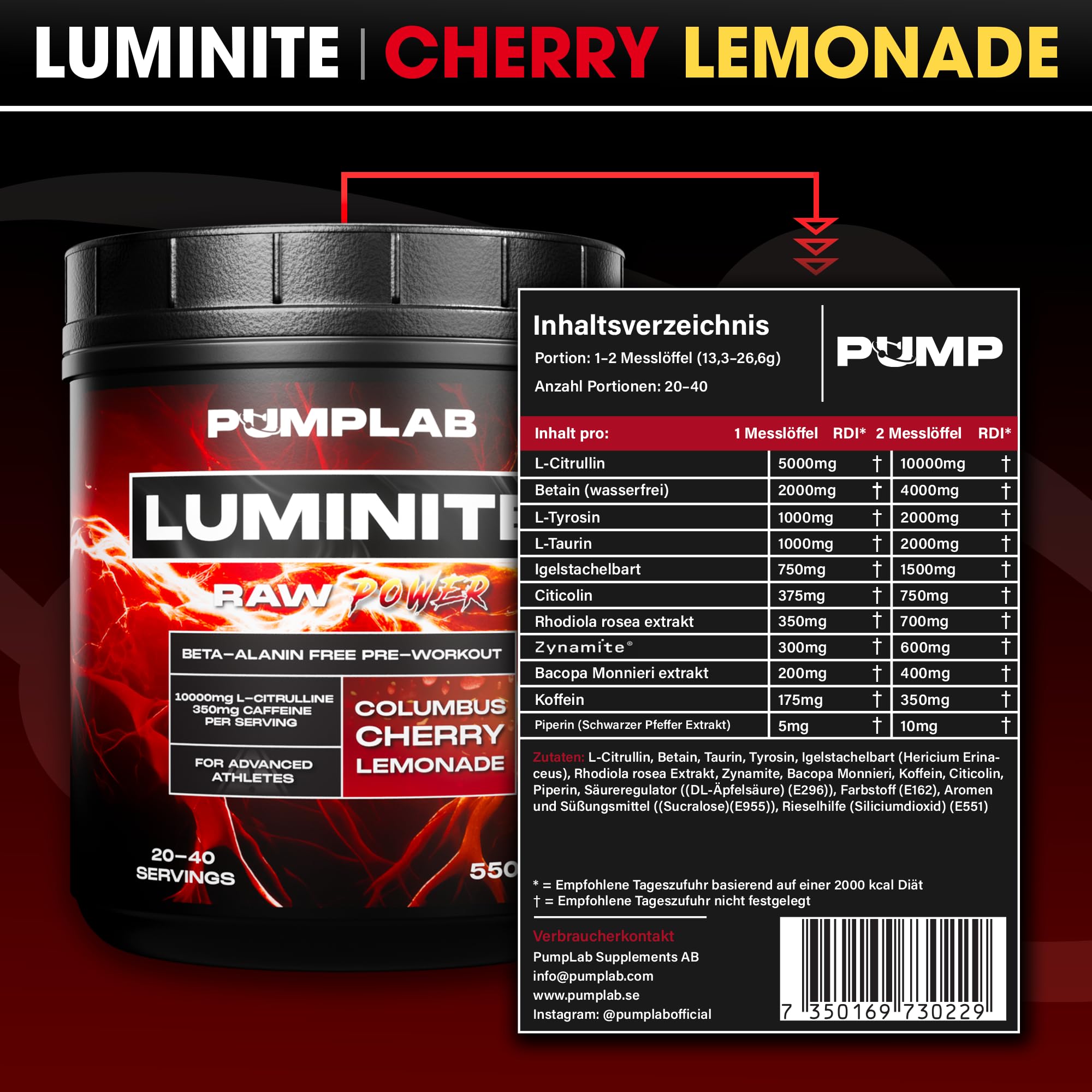 Booster Pre-Workout Luminite Ohne Beta-Alanin, 550g Kribbelfreie Formel