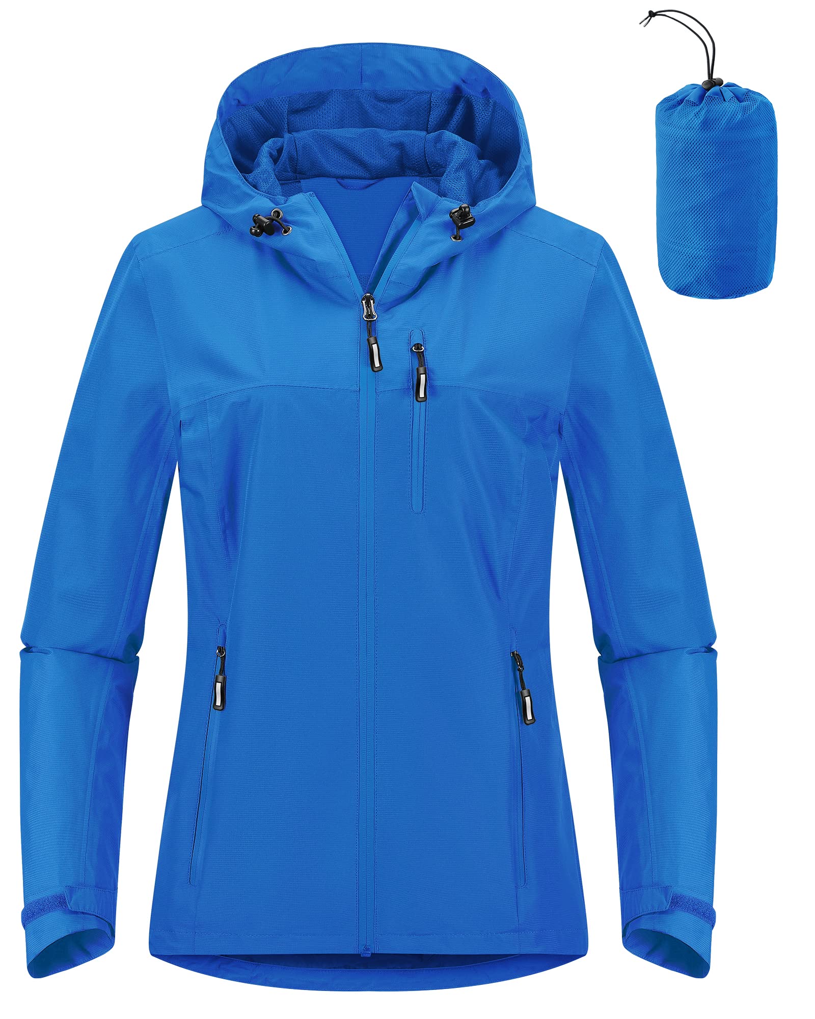 Outdoor Ventures Damen Regenjacke 10000MM Wasserdicht Leichte Gefüttert Packbar Sportjacke Funktionsjacke Atmungsaktiv Fahrrad Jacke mit Kapuze