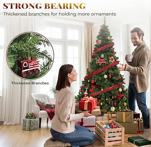 Miniatura 7 de YITAHOME Árbol de Navidad preiluminado de 6 pies con control remoto, árbol de Navidad de abeto verde para el hogar, oficina, decoración de fiesta