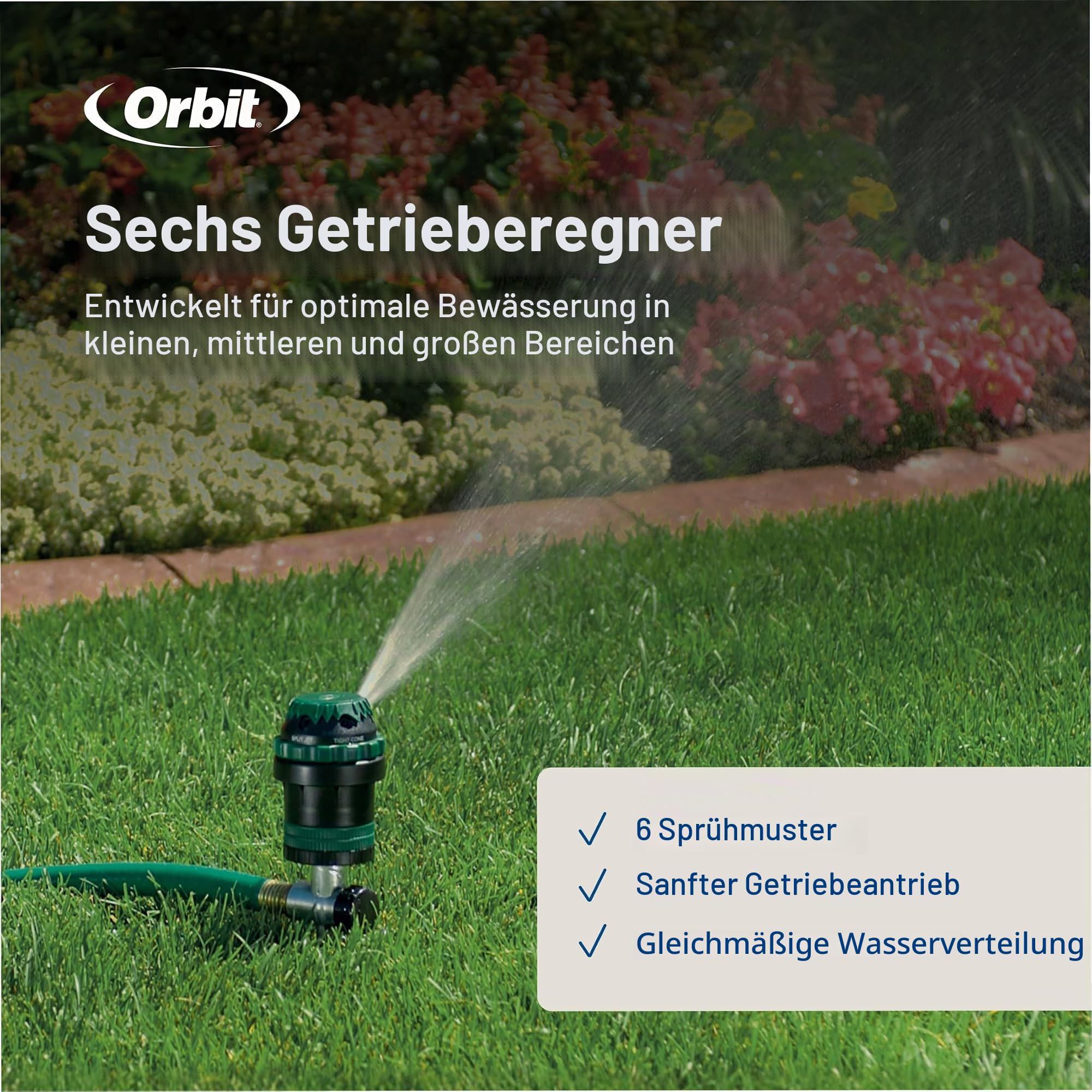 Orbit 58573N H2O-6 Getriebe-Sprinkler, Spike B 58573, grün