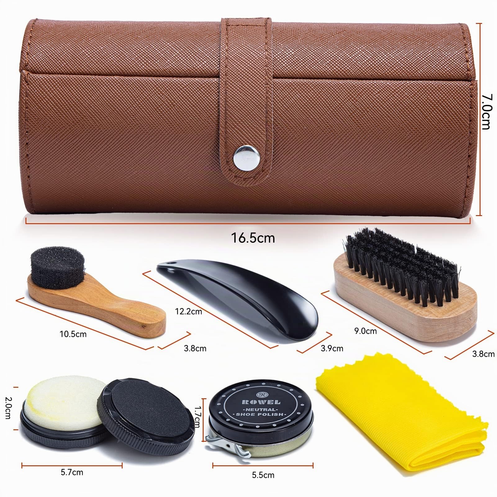 YUET Kit de Limpieza de Zapatos para Cuidado de Cuero Marrón y Negro con Cepillo de Pulido, 7 Piezas Estuche de Viaje de Lujo Premium Suave Cerdas de Crin, Shoe Polish & Care Kit