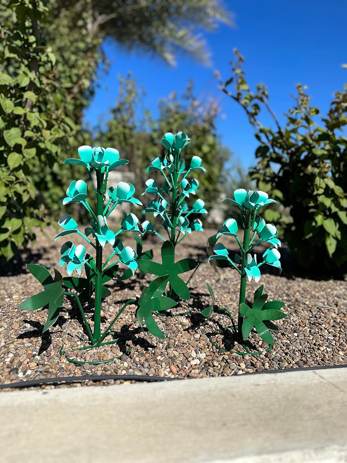 Handmade Metal Bluebonnets Yard Art – Garden Decor, Texas State Flower, Outdoor/Indoor Decoration (Turquoise (19 inches))