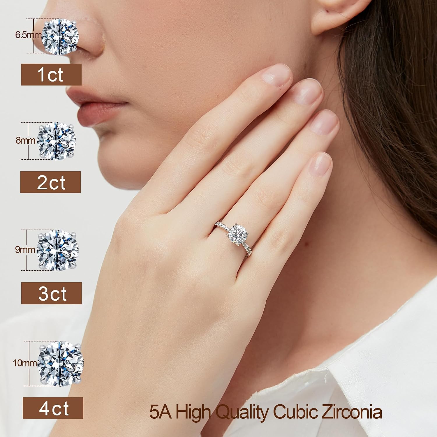 Aurora & Fiori Engagement Ring for Women, Women's CZ Round Solitaire Ring with 18K Yellow/White Gold Plated, Engagement Wedding Band Jewelry for Women 1/2/3/4CT