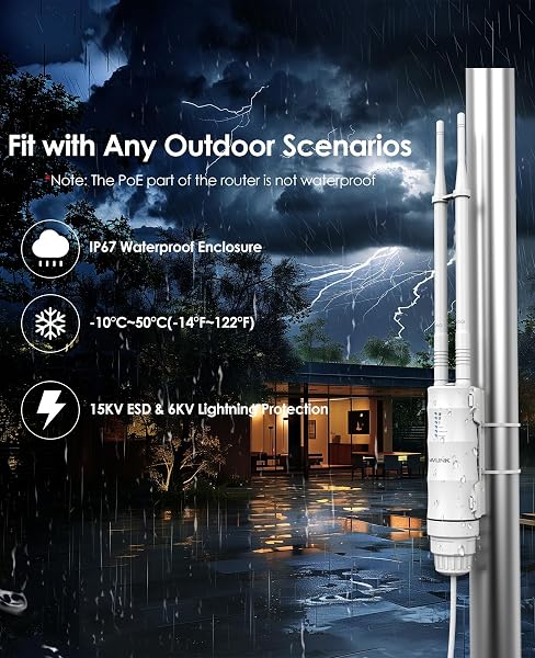 WAVLINK AC1200 Répéteur WiFi Extérieur Longue Portée PoE - Amplificateur Signal Double Bande 2.4G + 5G IP67 Étanché, Point d'Accès Outdoor avec Antennes Puissantes, Idéal Jardin Piscine Parking - 2