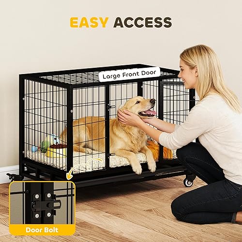 Miniatura 4 de PawHut Jaula para perros resistente de 36 pulgadas, jaula indestructible con bandeja extraíble, ruedas con cerradura y puerta doble, para perros