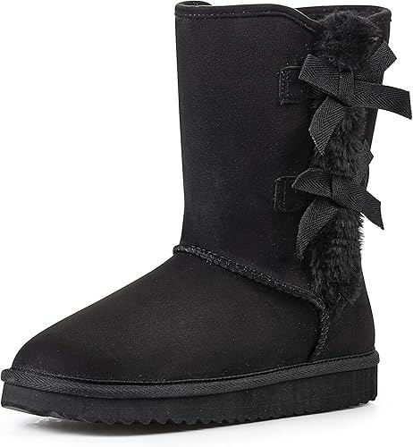 KRABOR Womens Suede Snow Boots Mid-Calf Winter Shoes with Side Bows