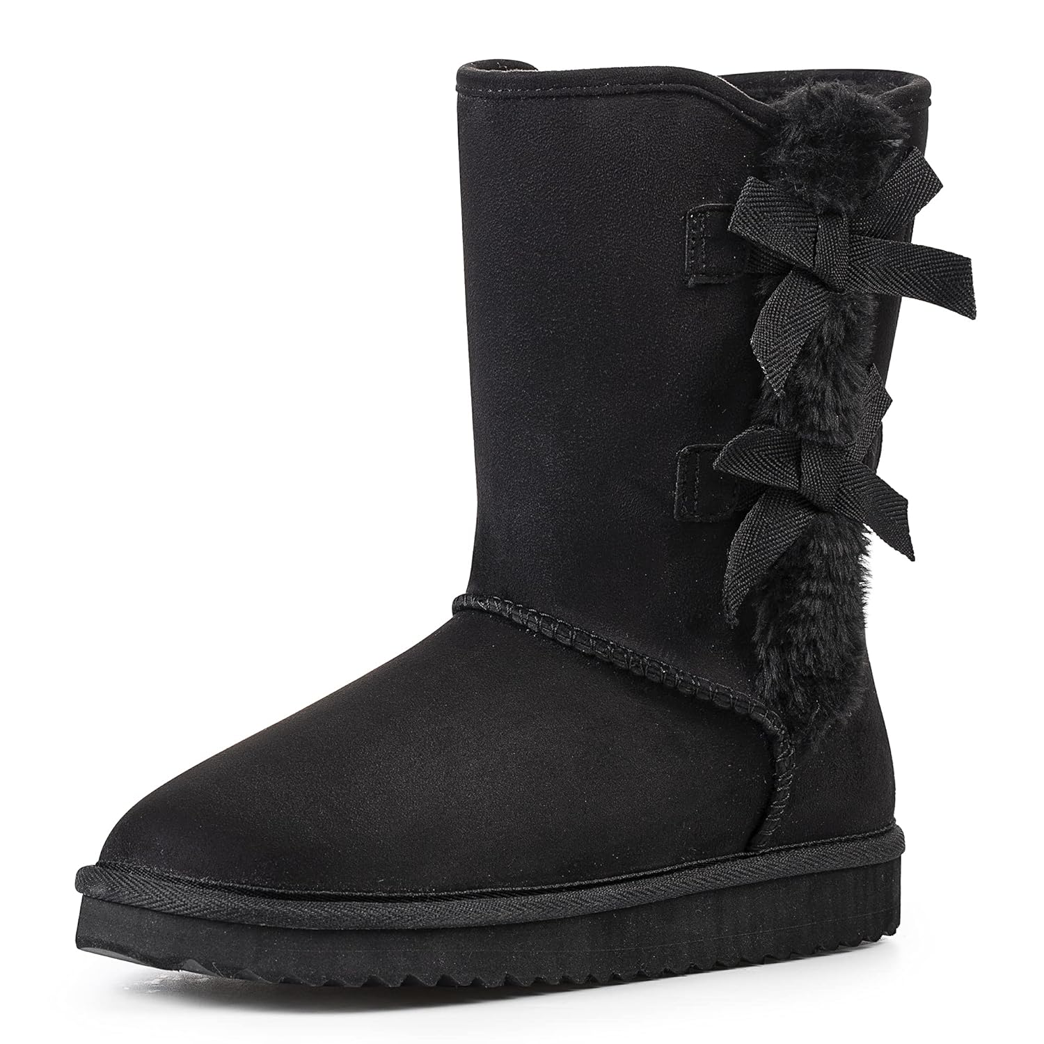 KRABOR Womens Suede Snow Boots Mid-Calf Winter Shoes with Side Bows
