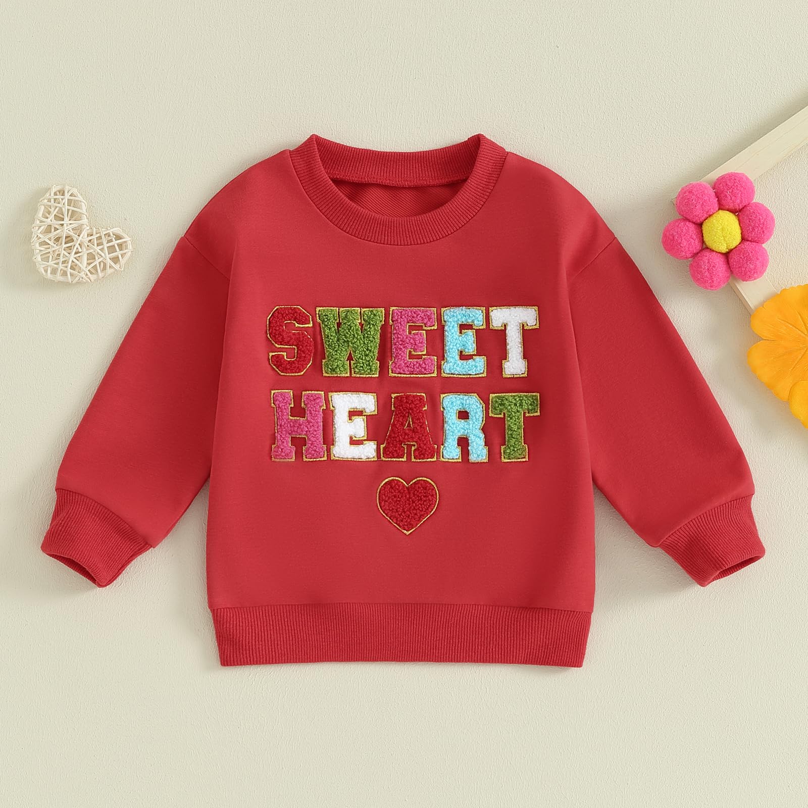 JLKGICF Toddler Valentines Clothes Girl Boy Sweet Heart Letter Print Sweatshirt Pullover Shirt Baby Valentines Outfits(Sweet Heart Red, 3-4T)