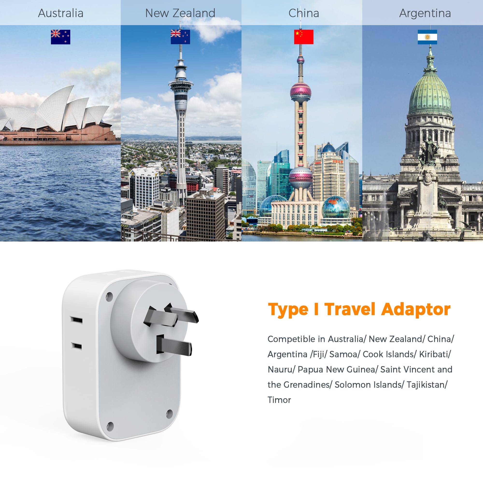 Snapklik.com : TESSAN Australia New Zealand Plug Adapter (No Voltage ...