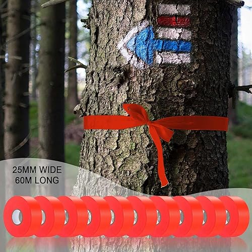 Miniatura 87 de Paquete de 10 cintas de señalización roja, rollo de marcado de neón de cinta de plástico no adhesivo, 1 pulgada x 2000 pies, cinta de marcado