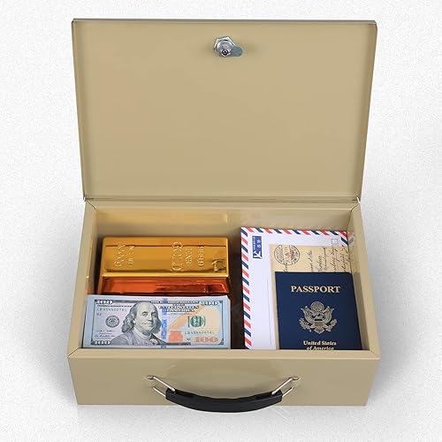 Miniatura 7 de xydled Caja fuerte resistente al fuego con cerradura de llave para almacenamiento de seguridad de objetos de valor, 12.8 x 8.5 x 4.5 pulgadas, arena