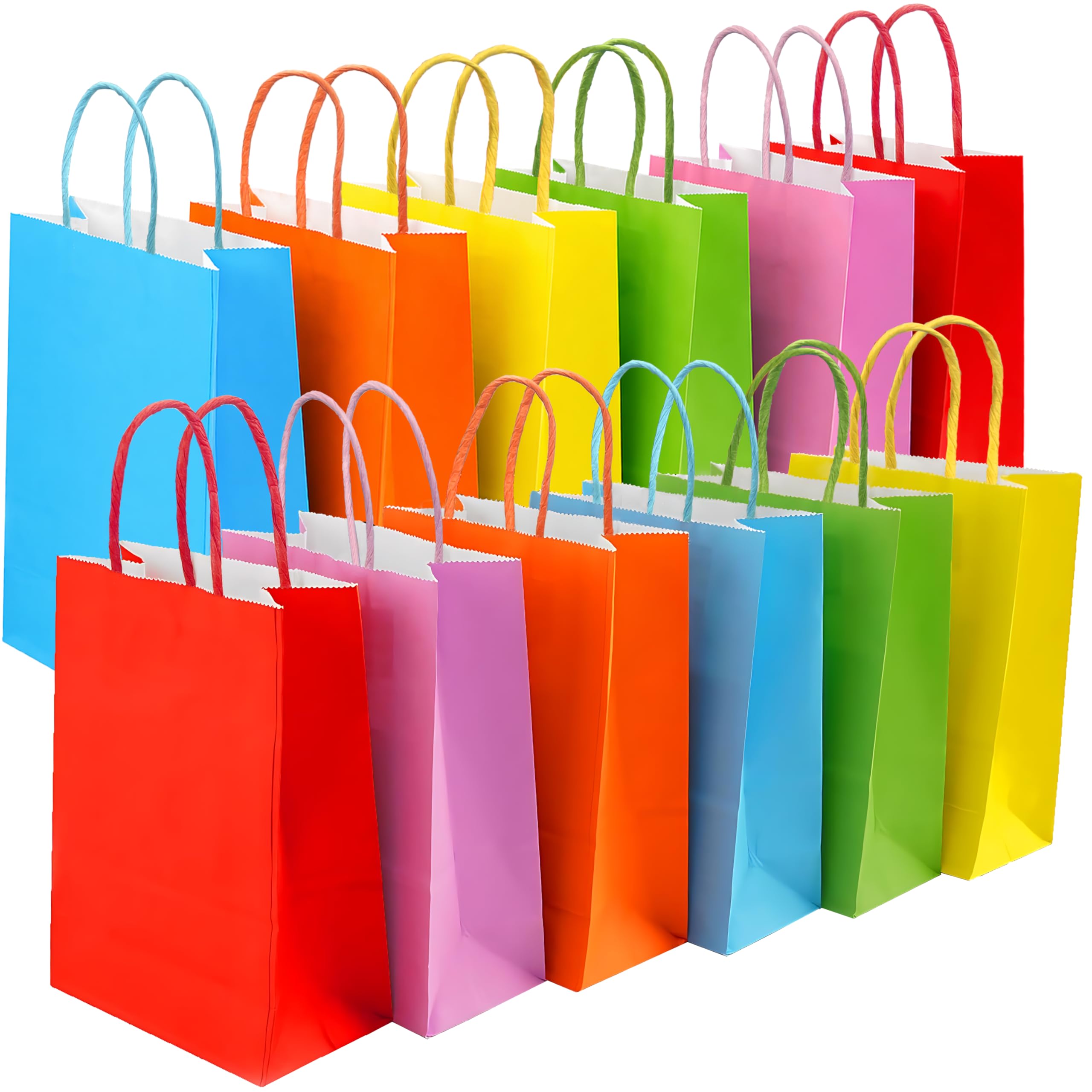 ZASNOORI 30 Pcs Kraft Paper Party Bags for Kids Party, 21x15x8 cm- 6 Colours 120 GSM Goodie Small Gift Bags with Handles for Presents, Sweet, Wedding, Birthday, Baby Shower, Halloween & Christmas